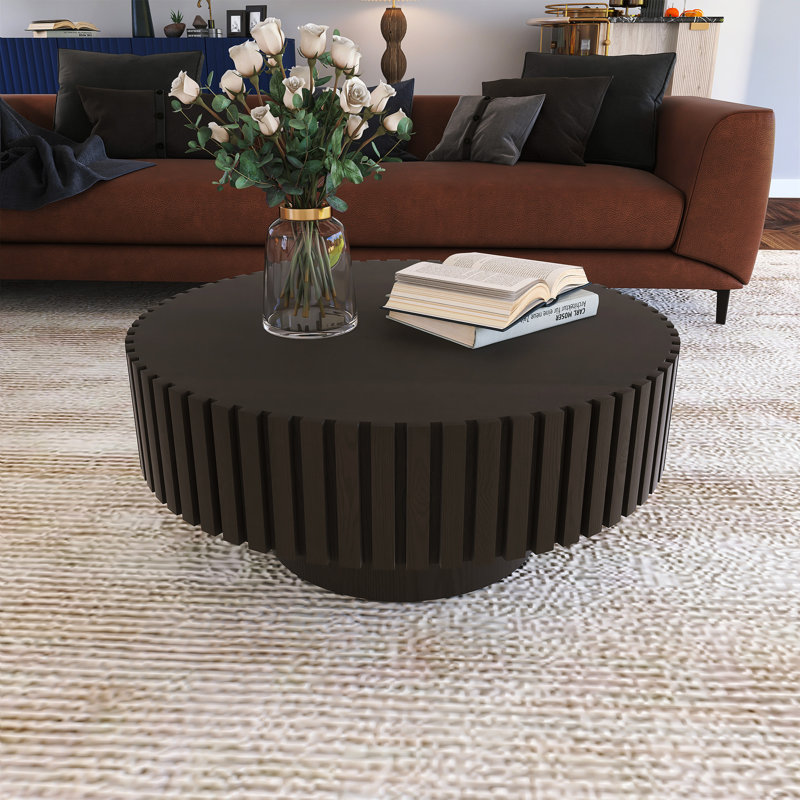 Handcrafted Relief Round Coffee Table, Black