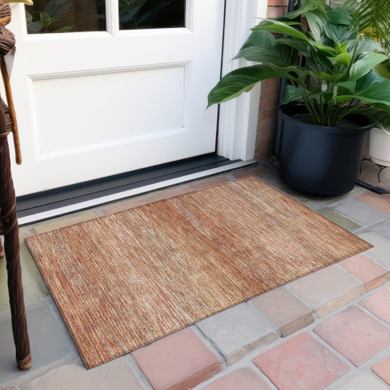 Machine Washable Indoor/Outdoor Christain ACN1266 Copper Rug, Rectangle 1'8" x 2'6"