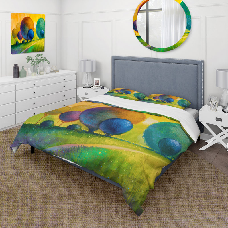Colorful Ornamental Trees III - Ensemble de housse de couette moderne - Microfibre de polyester
