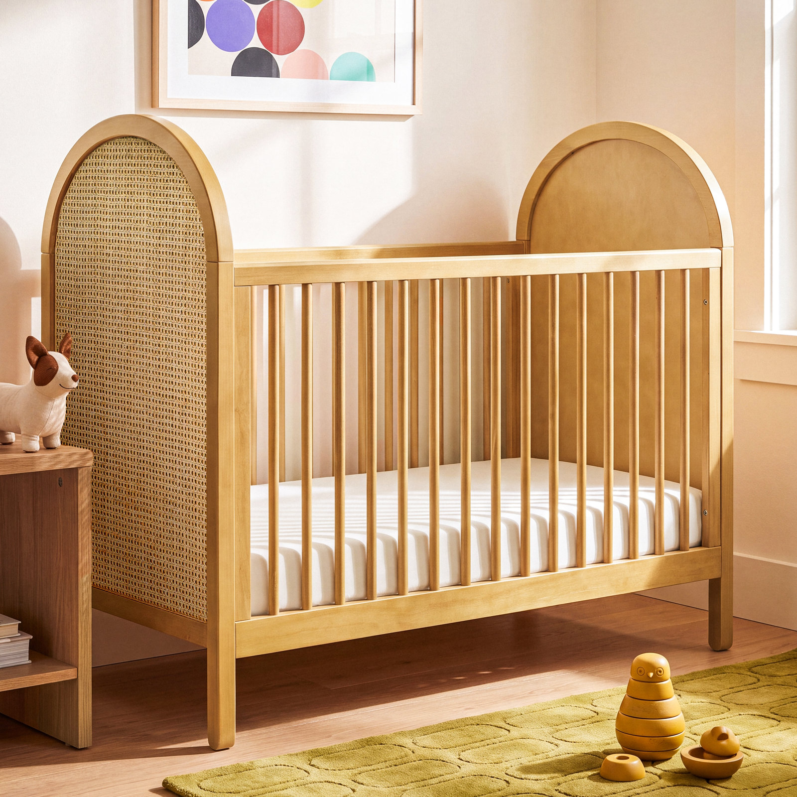 Bondi Pine 3-in-1 Convertible Crib, Honey with Natural Cane
