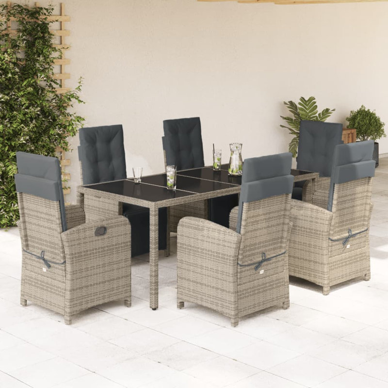 Red Barrel Studio® 7 Piece Patio Dining Set With Cushions Poly Rattan, Gray, Black