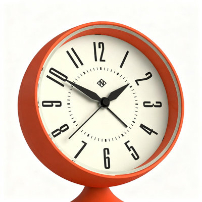 Spheric Alarm Clock, Iconic Dome Retro Design, Soft Rubberized Finish, Ideal For Bedside, Desk Or Shelf, Mid-Century Bedroom And Office Accessory (Orange)