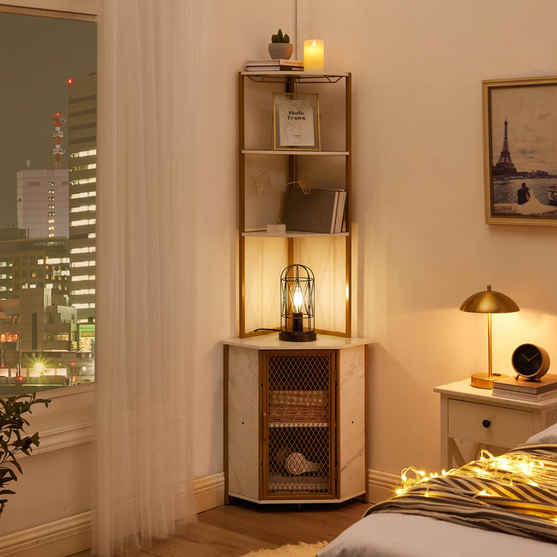 Corner Cabinet, Tall Storage Shelf, Bookshelf Display Shelves Rack For Living Room, Kitchen, Balcony, Small Space