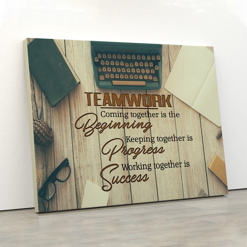 Toile tendue avec châssis Teamwork Is Commencer, Progress and Success, H 24 po x l 36 po x P 2 po