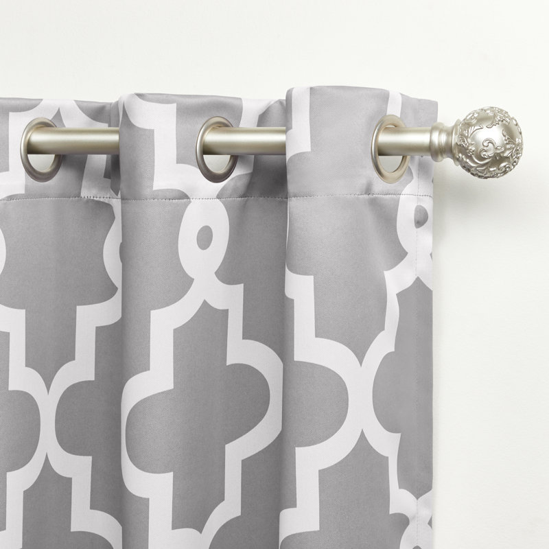 Silver Geometric Polyester Room Darkening Curtain Panel