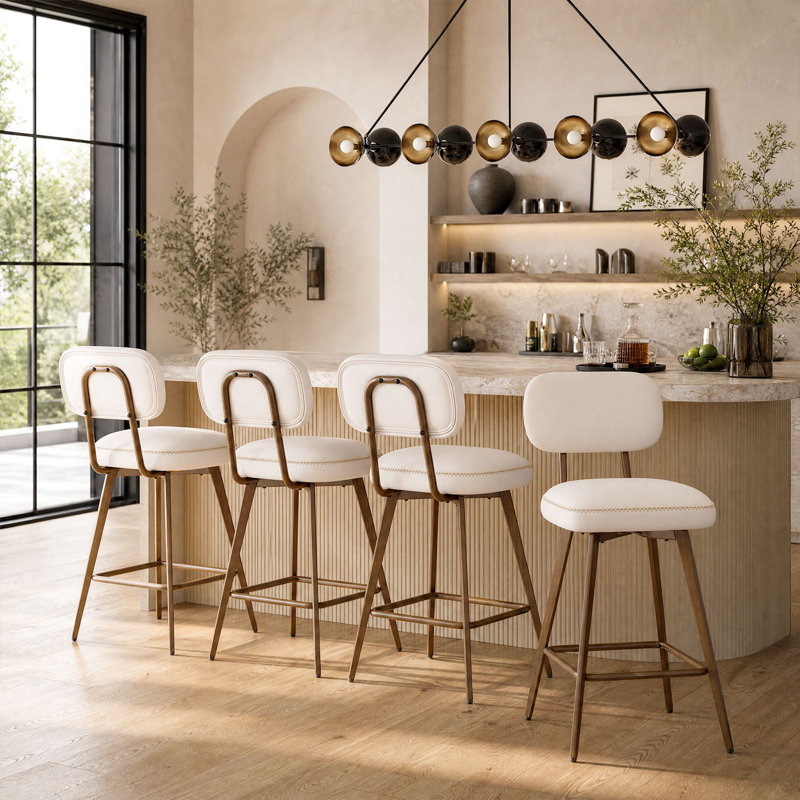 Swivel Upholstered Faux Leather Bar Stool, Beige