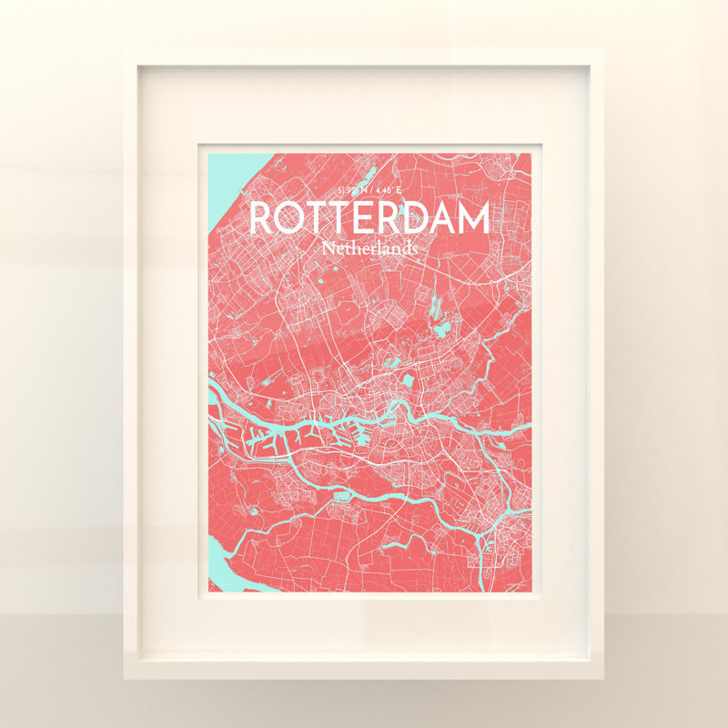 Rotterdam City Map in Maritime 1 Piece Wall Art, 20cm H x 16cm W x 0.05cm D