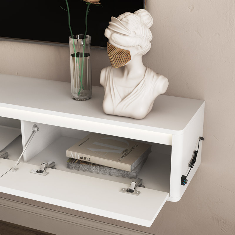 Meuble télé mural flottant avec lumières DEL et prise de courant, armoire ultrabrillante pour le salon | Idée de cadeau