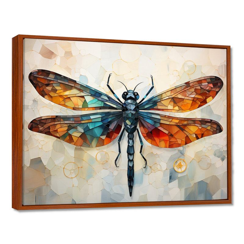 Libellule orange, insectes, vol géométrique I - Libellule, art mural, H 34 po x l 44 po x P 1,5 po, Cadre flottant brun