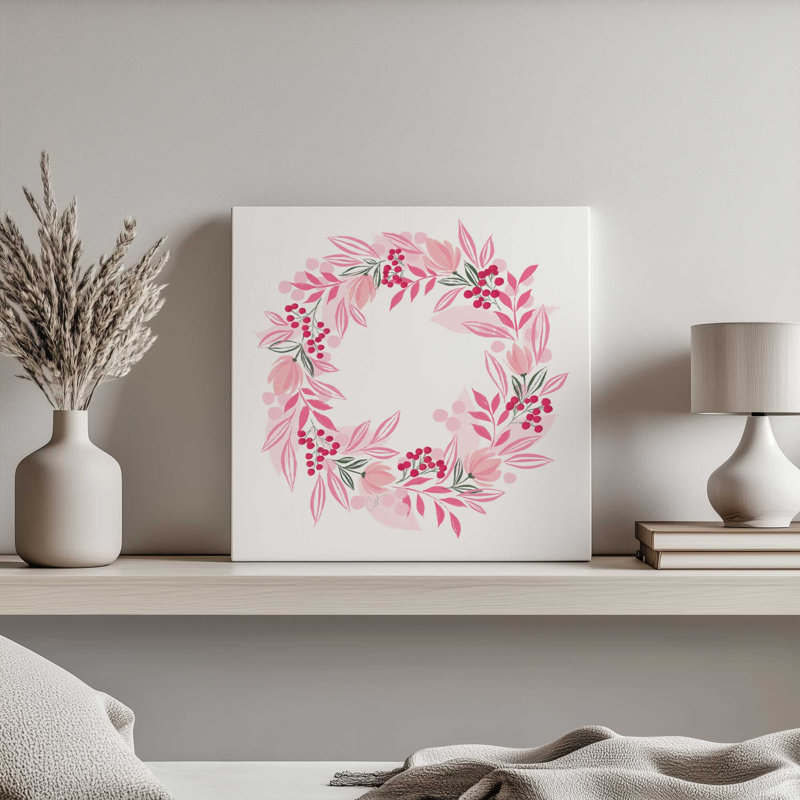 «Pink Wreath» par Cat Thurman Designs, reproduction d'art, L 36 x H 36, Ne s’applique pas, Toile tendue