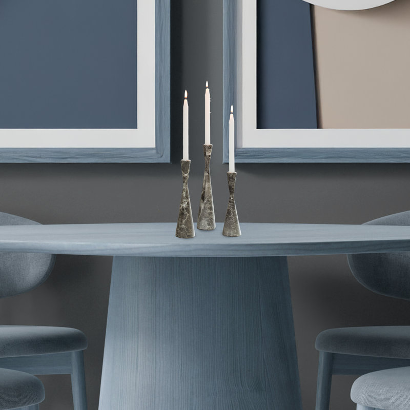 Marble Resin Candle Holders - Set Taper Candlesticks for Home Decor, Gray, 3