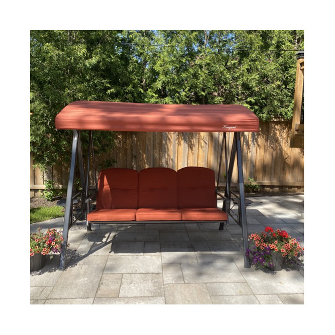 Kozyard Herbert Deluxe 3-Seat Patio Porch Swing with Stand, Adjustable Canopy, Outdoor Freestanding Swing Chair for Backyard, Poolside, Balcony Beige - Beige