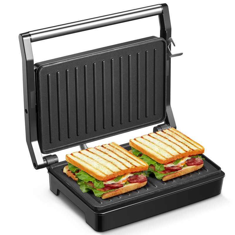 Panini Press Grill, Compact Size, Gourmet Sandwich maker with Non-Stick Coating Plate, Opens 180 Degrees, Black