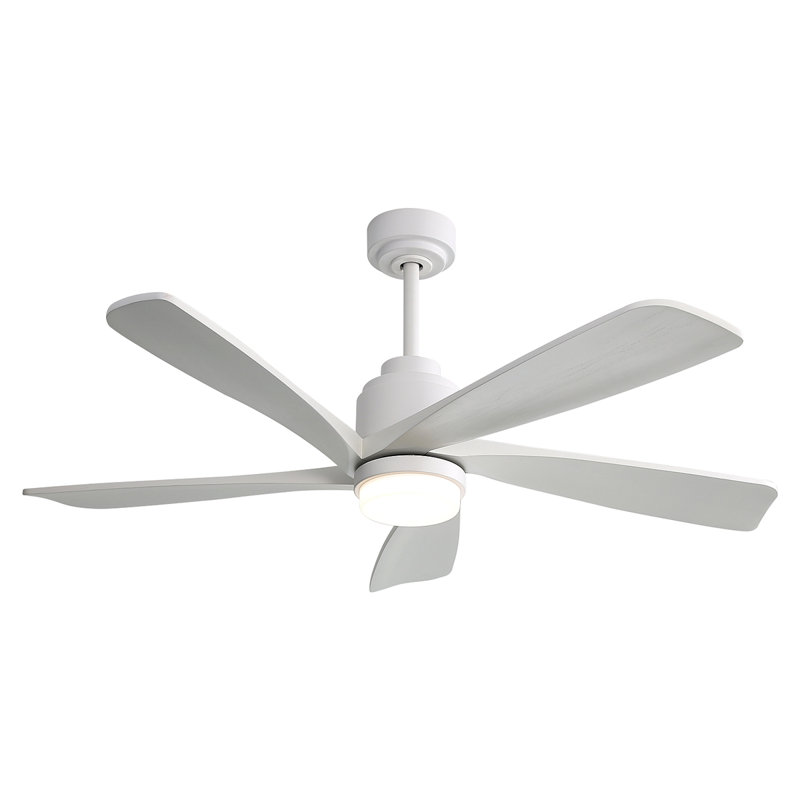 52 Inch Modern Ceiling Fan With Dimmable LED Light 5 Solid Wood Blades Remote Control Reversible DC Motor With Smart APP Control