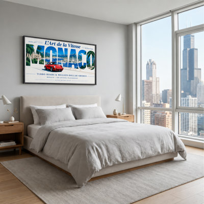Red Porsche 911 Turbo Monaco Cityscape Typography Canvas Wall Art