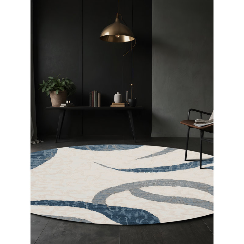 Machine Washable Gray Area Rug, Round 4'