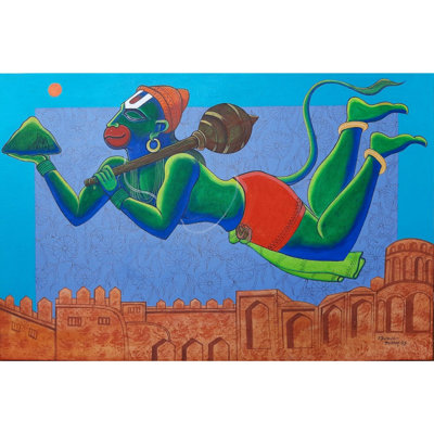 Flying Lord Hanuman With Sanjeevani | Acrylic On Canvas | Ramana Peram