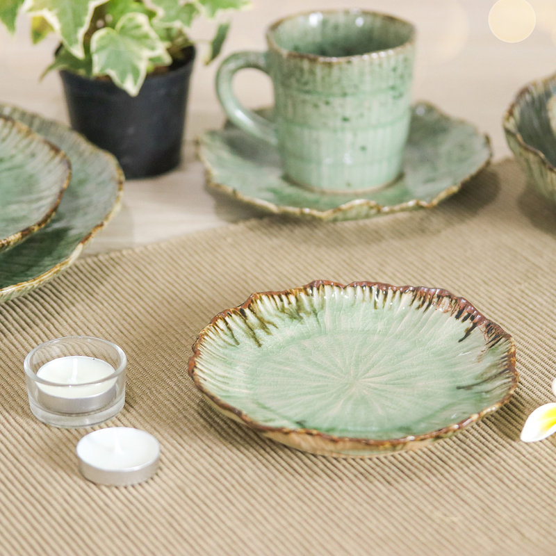 Bungalow Rose Handmade Lotus Table Celadon Ceramic Appetizer Plate