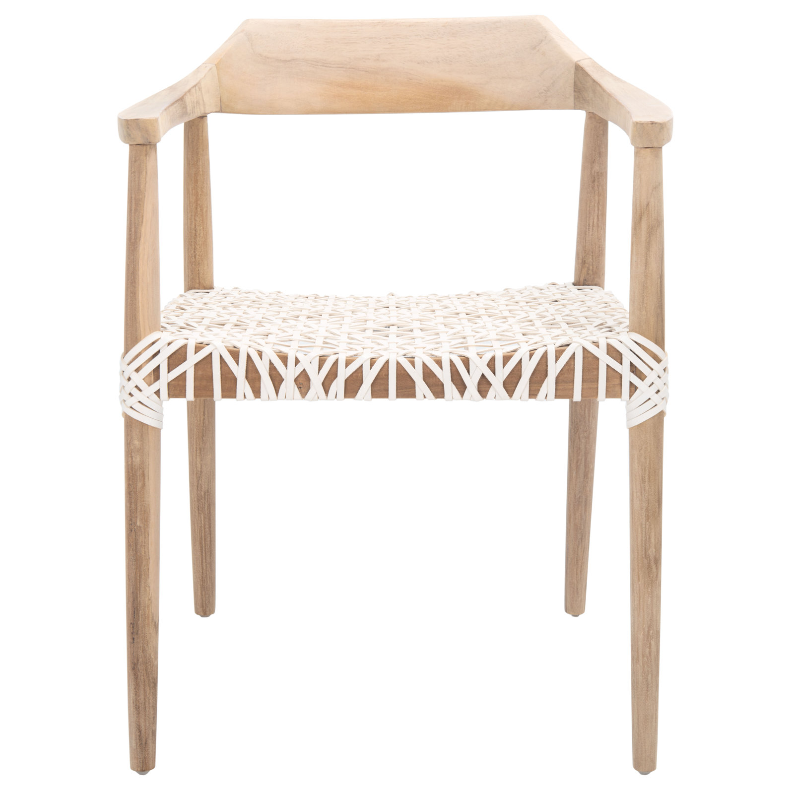 Bruna 22'' Wide Dining Chair, Oak, White Genuine Leather