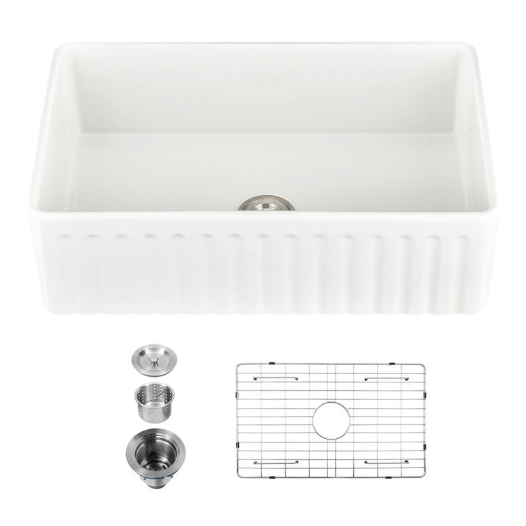 TOBILI White Ceramic 33 in. Single Bowl Farmhouse Apron front