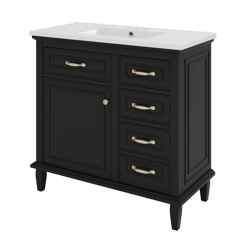 Ensemble de meuble-lavabo 36 po avec lavabo en céramique, tiroirs basculants, armoire de rangement avec tablette de porte