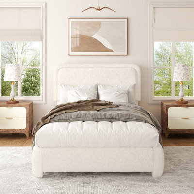 Haden Lambswool Boucle Upholstered Platform Bed Frame with Headboard