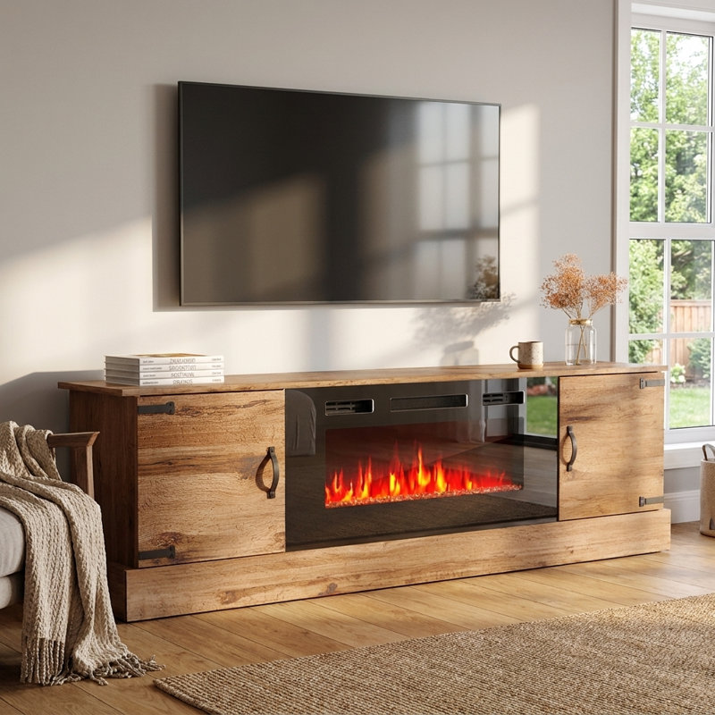 Horus 78.7" Modern TV Stand with Electric Fireplace, Matte Finish, Media Storage, Oldwood/Black