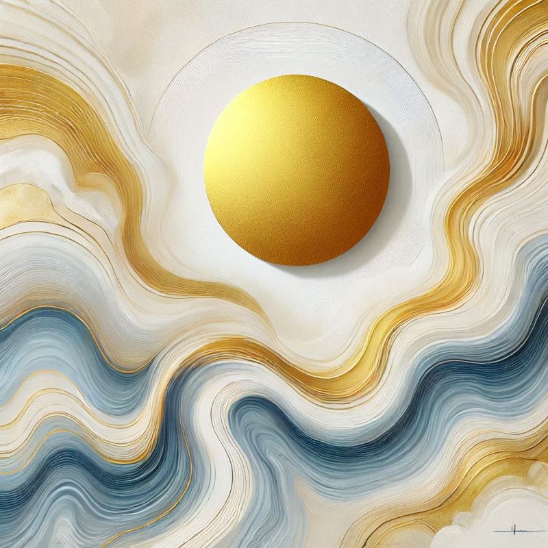 Sunlit Flow - sphère dorée avec des vagues tourbillonnantes abstraites, H 12 po x l 12 po x P 1 po