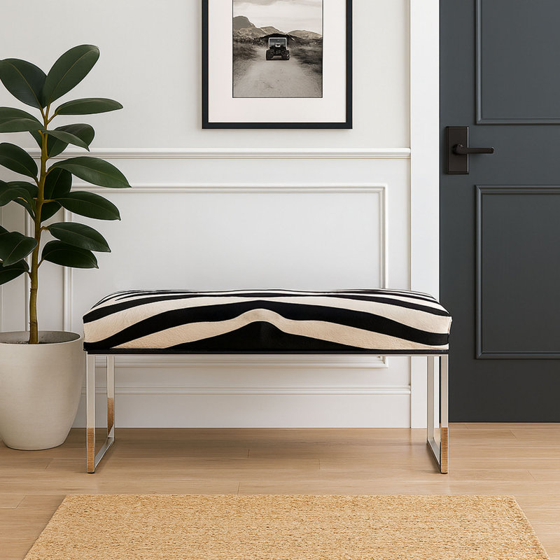 Banc rembourré en cuir de vache, H 19 po x l 48 po x P 16 po