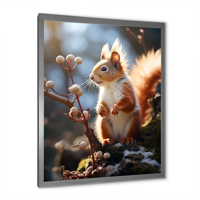 Photo d'un écureuil en automne - art mural animal écureuil, Cadre simple argenté, H 44 po x l 34 po x P 1,5 po