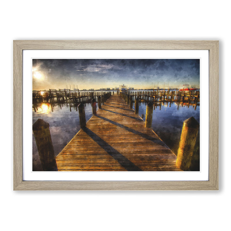 Jetty over the Lake - Picture Frame Painting, 36cm H x 48cm W x 2cm D, Oak