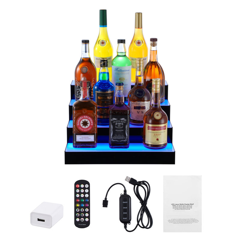 16-Inch Multicolor LED Lighted 4-Tier Acrylic Liquor Bottle Display