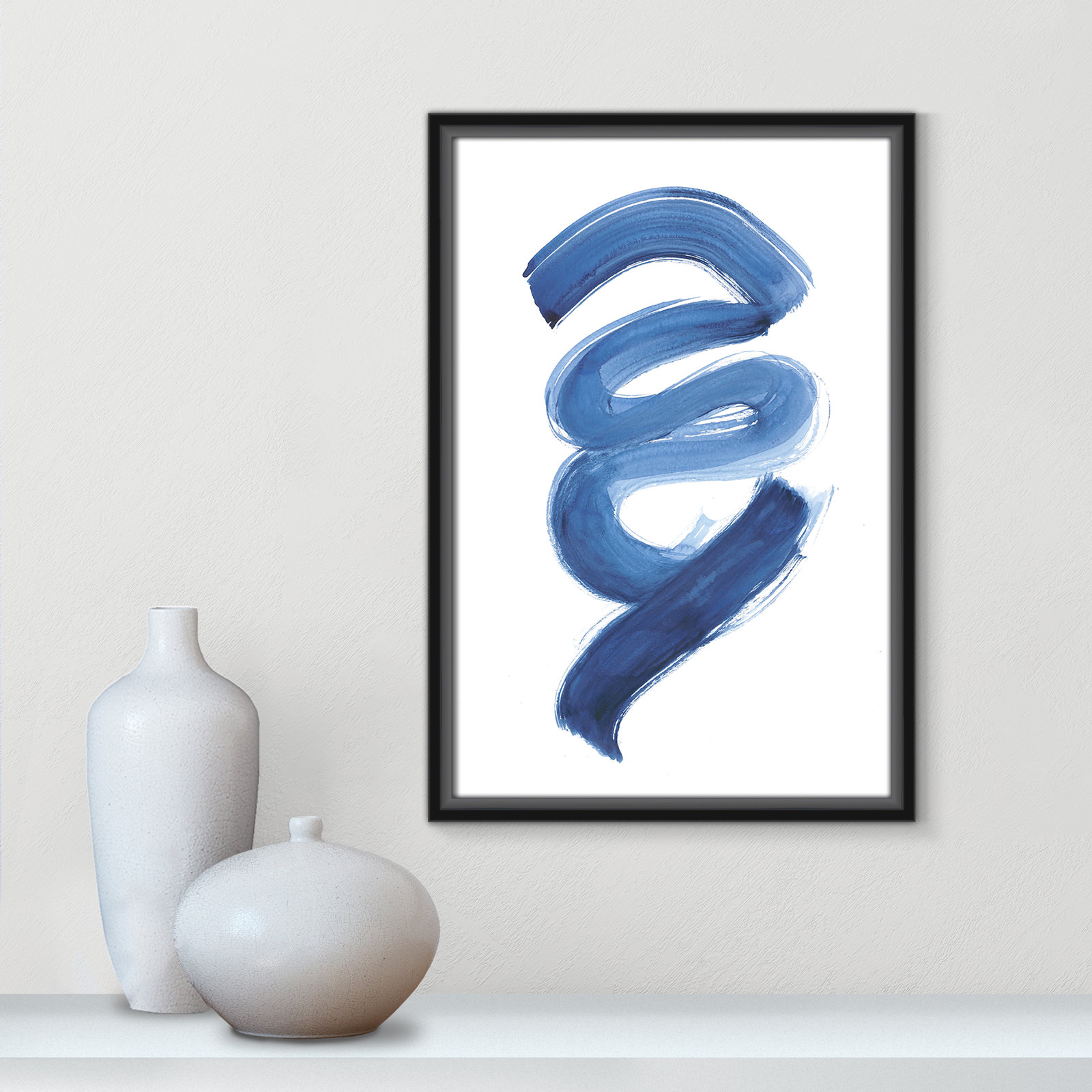 Coppola "Slinky Indigo I" Painting by Filippo Ioco, 19.5" H x 13.5" W x 2" D, Black Framed Canvas