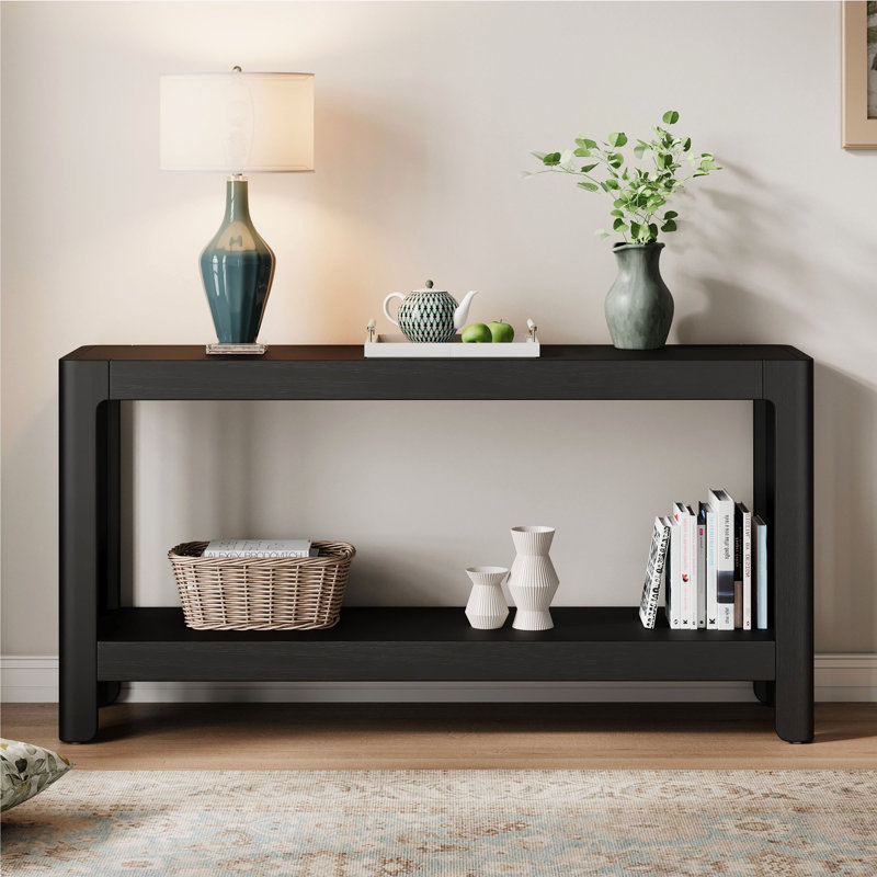 Modern Farmhouse Console Table,Elegant Minimalist Design with Premium Wood Veneer and Rounded Corners, Black