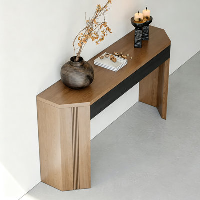 Mid‑Century Solid Pine Wood Console Table