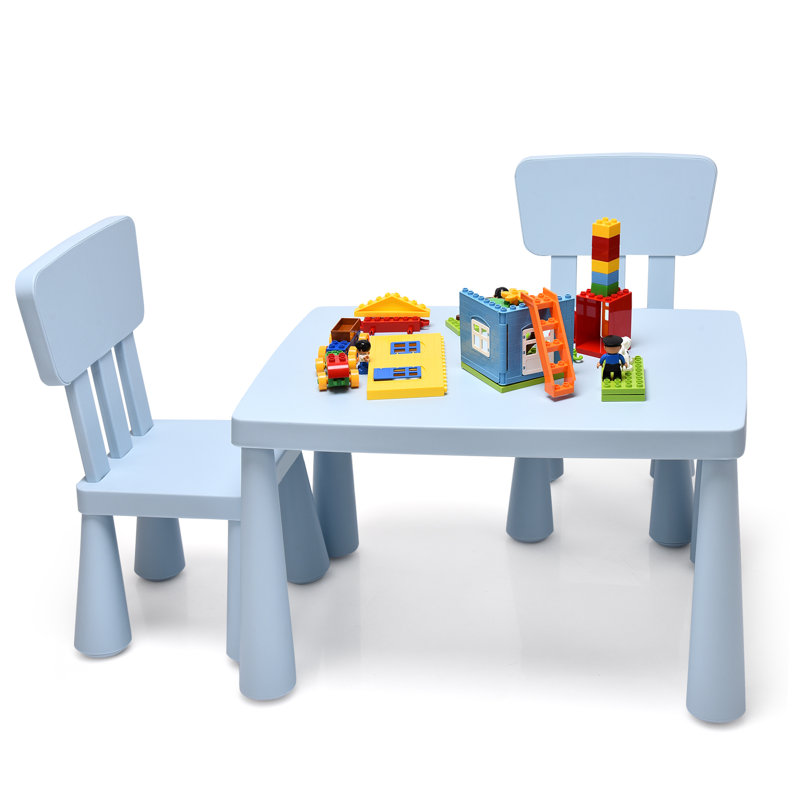 Remington Kids 3 Piece Rectangular Play Table and Chair Set, Blue