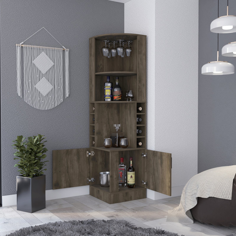 Dark Brown 8 2-Shelf Bar Cabinet, Enhancing Function Of Your Living Space Liquor Cabinet With Organized Shelving And Display