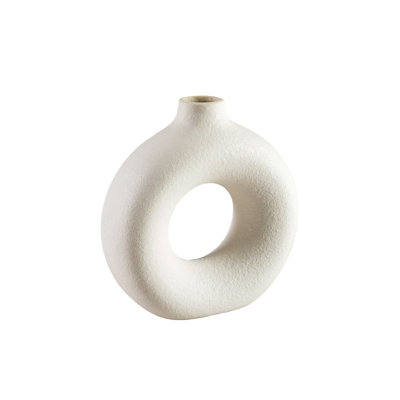 Ivy Bronx 9-Inch Sand White Ring Ceramic Vase - Unique Hollow Design For Minimalist Home Decor - Elegant Flower Holder For Dried And Fresh Arrangements, Pack 1