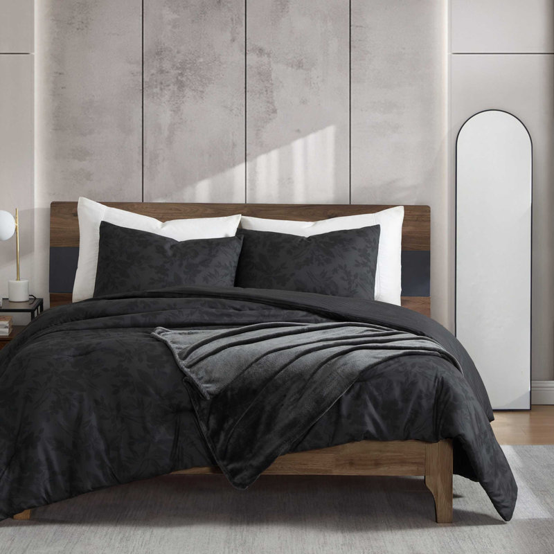 Kenneth Cole Silhouette Floral Charcoal Comforter Bonus Set, King Comforter + 2 King Shams