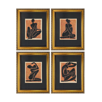 Poses 4-Piece Modern Abstract Figure Framed Prints