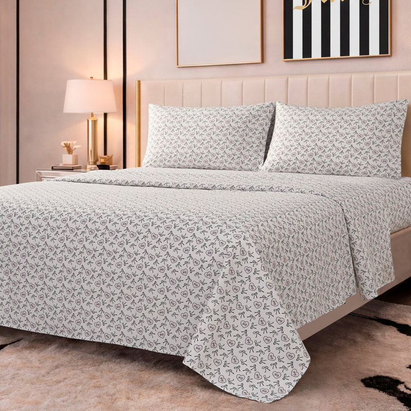 Juicy Couture Printed Microfiber Sheet Set, Queen, Dolly Bows