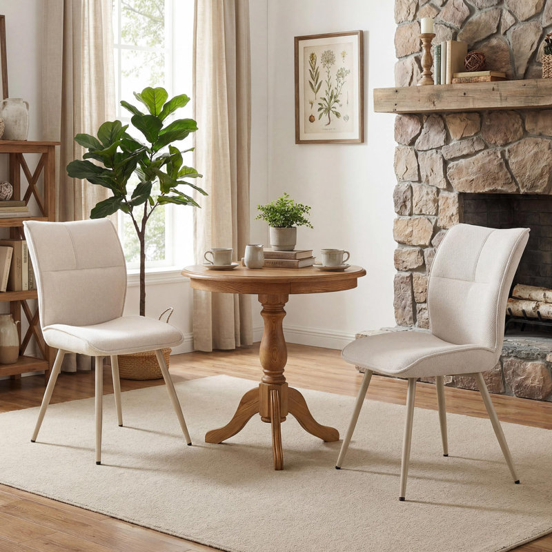 Fabric Upholstered Dining Chairs Metal Frame Side Chairs with Backrest for Kitchen Dining Room, Beige