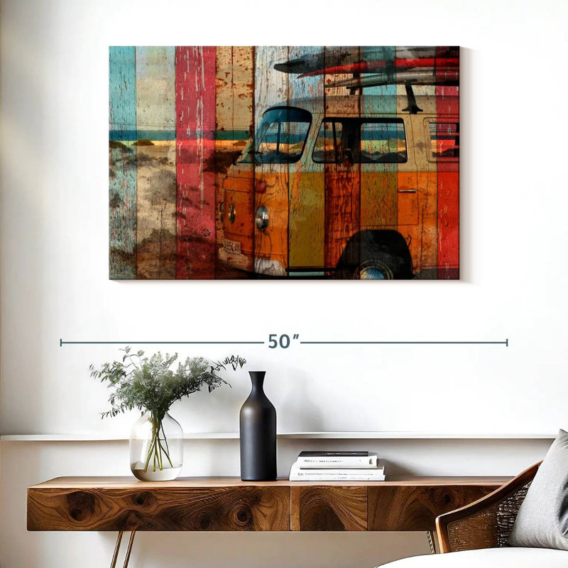 Mehar Surf Van sur bois, H 26 po x l 39 po