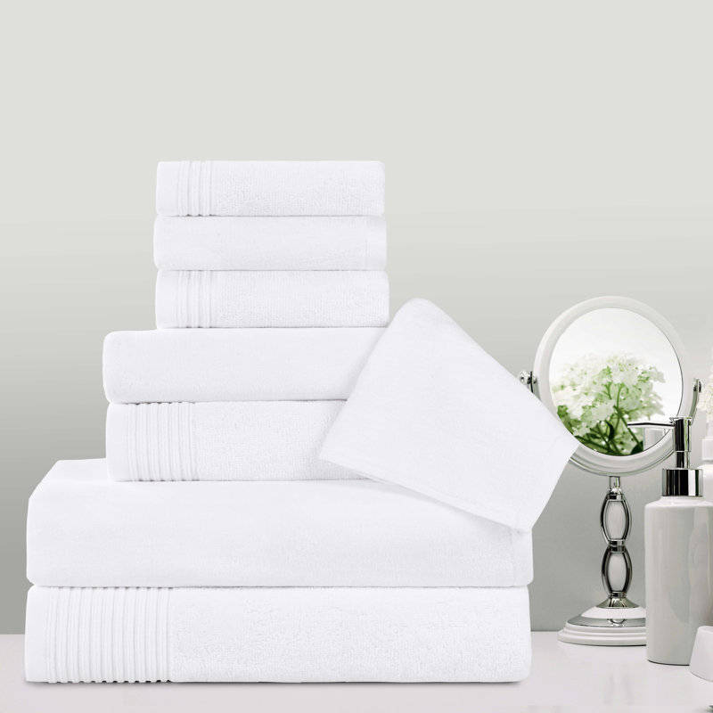 Ensemble de serviettes en marbre 100% coton à séchage rapide Kreager 500 GSM, Blanc, Ensemble de serviettes 8 pièces
