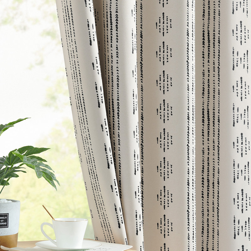 Ayani Bohemian Blackout Curtain Panel, Black/Beige, 52" W x 90" L
