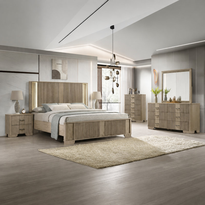 Ensemble de chambre à coucher Dallton, 6 Pcs: Bed, 2 Nightstands, 2 Dressers, Mirror, Queen