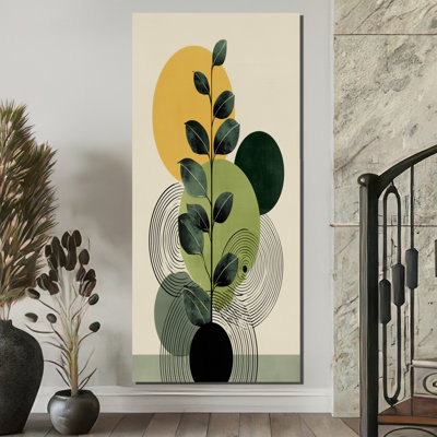 «Green and Black Bohemian Minimalist Geometric Plant - Botanicals Wall Art For Living Room, Green Botanical, reproduction sur toile