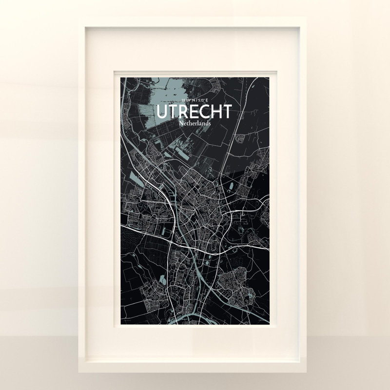 Utrecht City Map In Midnight - No Frame Print, 17cm H x 11cm W x 0.05cm D