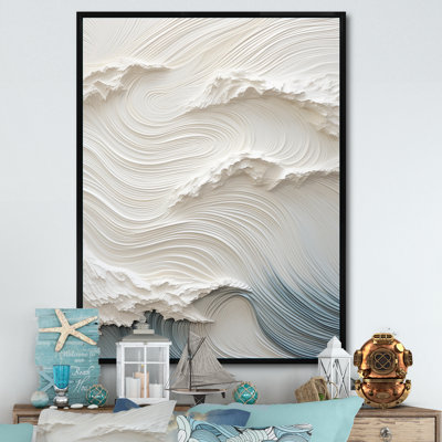 Découpage de papier style vague blanche et bleue I - Décoration murale des vagues côtières pour salon - Impression sur toile