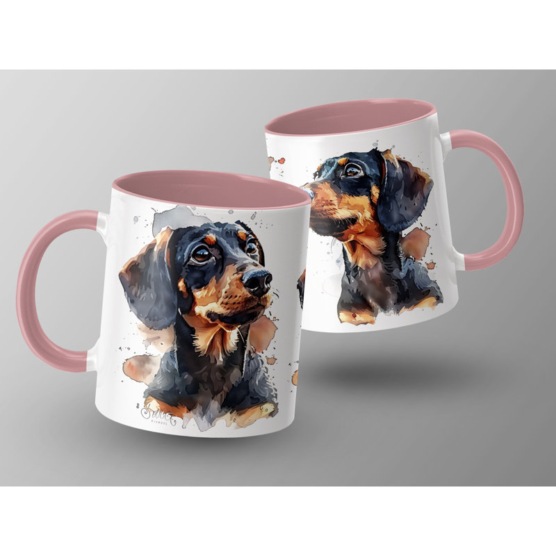 11oz Watercolour Dachshund Design Coffee Mug, 2
